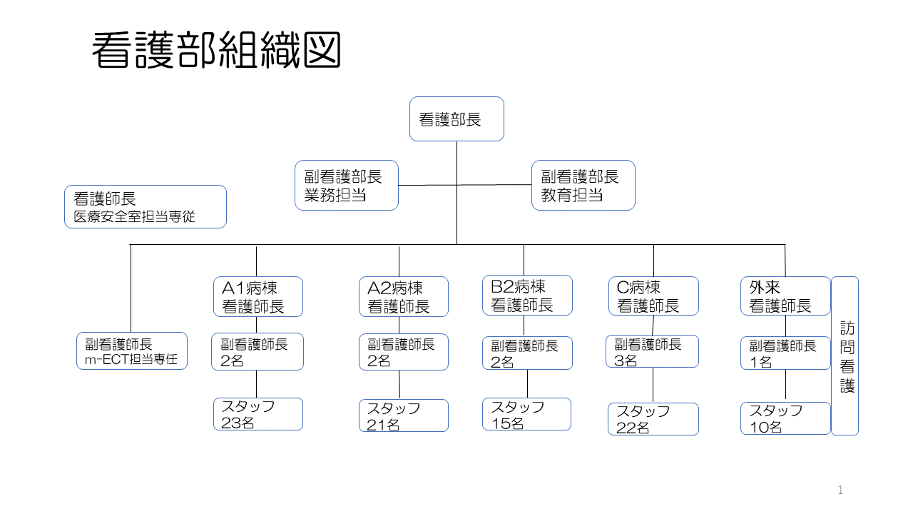 長崎県精神医療センターの看護部の組織図です。